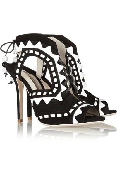 Shop Sophia Webster Riko Cutout Patent-leather And Suede Sandals In Black