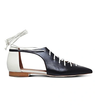 Shop Malone Souliers Montana Leather Pointed-toe Flats In Blk/white