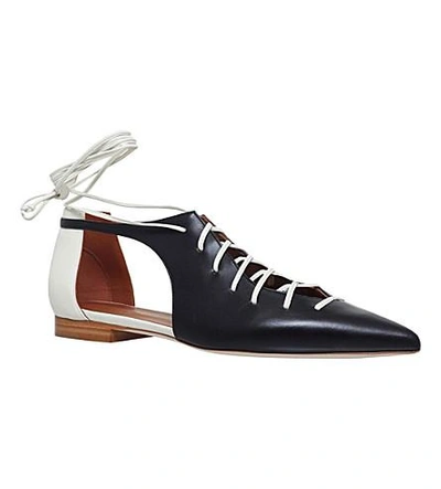 Shop Malone Souliers Montana Leather Pointed-toe Flats In Blk/white