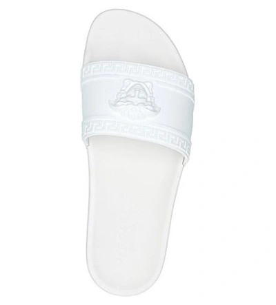 Shop Versace Medusa Rubber Sliders In White/blk