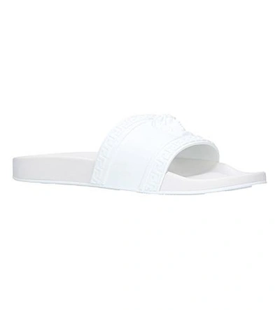 Shop Versace Medusa Rubber Sliders In White/blk