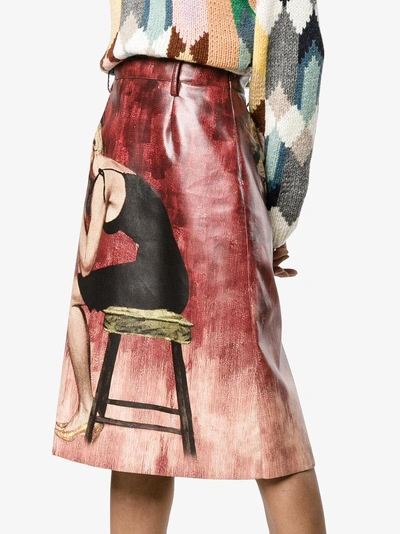 Shop Prada Pin Up Print Midi Skirt In Red