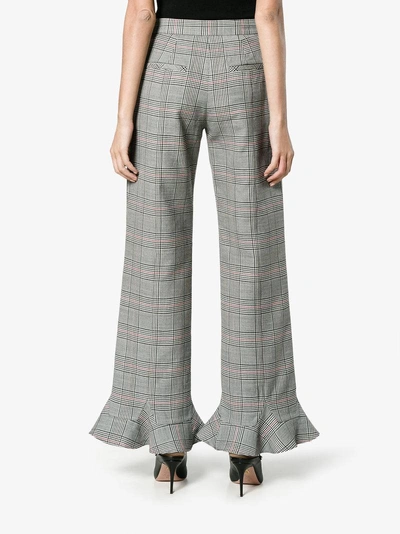 Shop Rosie Assoulin Ruffle Hem Check Trousers In Grey