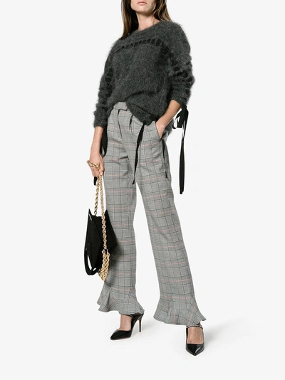 Shop Rosie Assoulin Ruffle Hem Check Trousers In Grey