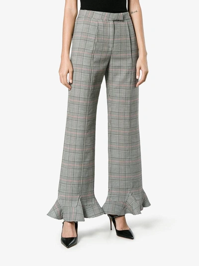 Shop Rosie Assoulin Ruffle Hem Check Trousers In Grey