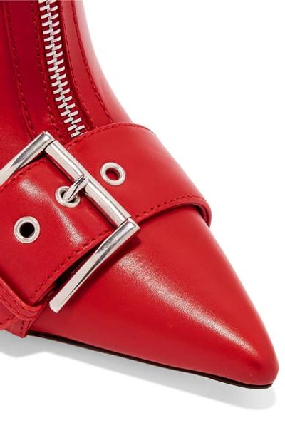 Shop Alexander Mcqueen Buckled Leather Ankle Boots