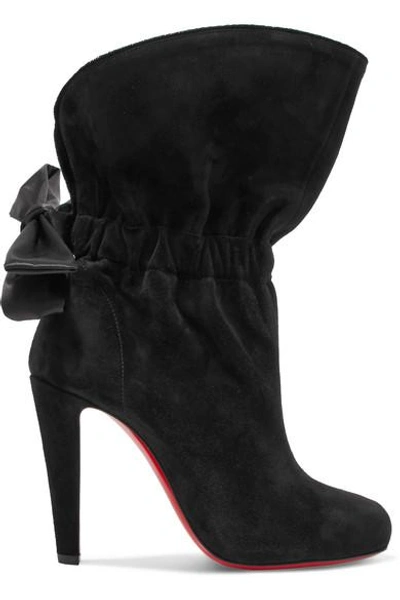 Shop Christian Louboutin Kristofa 100 Bow-embellished Suede Ankle Boots In Black