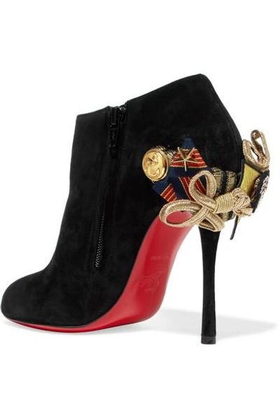 Shop Christian Louboutin Galobella 100 Embellished Suede Ankle Boots