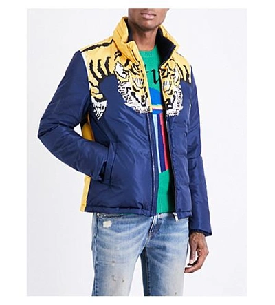 Gucci Tiger-print Shell Jacket In Navy | ModeSens