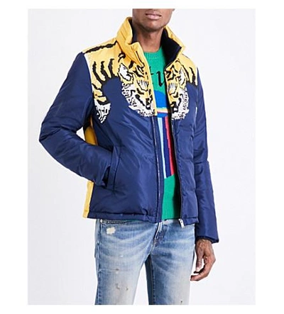 Gucci Tiger print Shell Jacket In Navy ModeSens