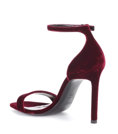Shop Saint Laurent Amber 105 Velvet Sandals In Red