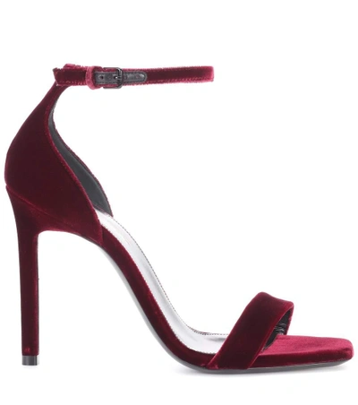 Shop Saint Laurent Amber 105 Velvet Sandals In Red