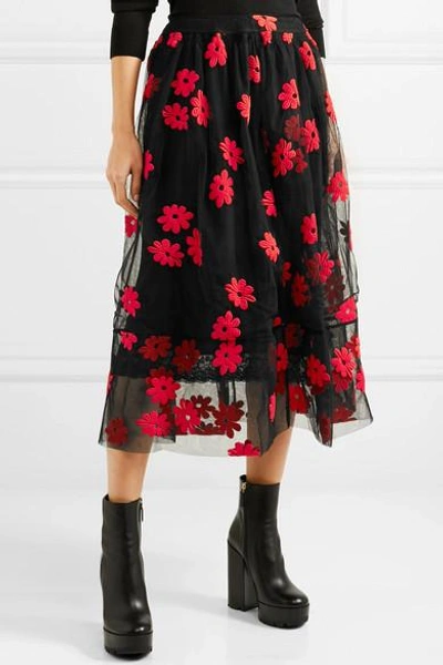 Shop Simone Rocha Embroidered Tulle Midi Skirt