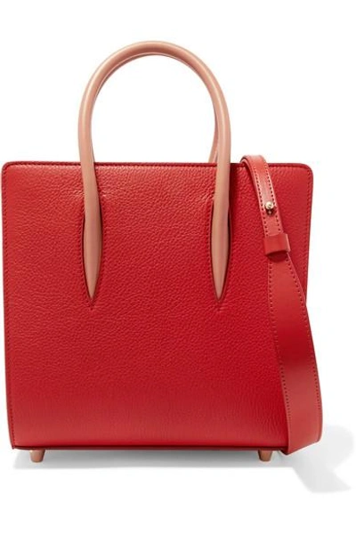 Shop Christian Louboutin Paloma Small Studded Textured-leather Tote In Red