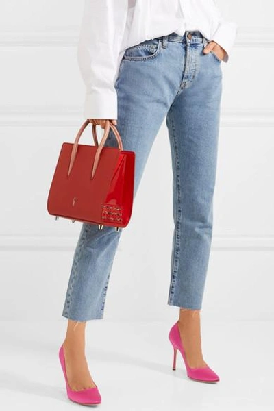 Shop Christian Louboutin Paloma Small Studded Textured-leather Tote In Red