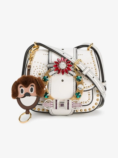 Shop Miu Miu Shearling Monkey Mirror Bag Charm In Brown