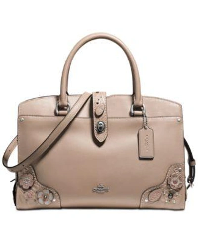 Shop Coach Mercer Satchel 30 In Glovetanned Leather With Painted Tea Rose And Tooling In Light Antique Nickel/stone Multi