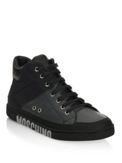 Shop Moschino Mid-top Lace-up Sneakers In Black