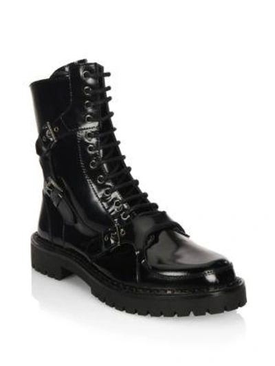 Shop Moschino Lace-up Leather Boots In Black