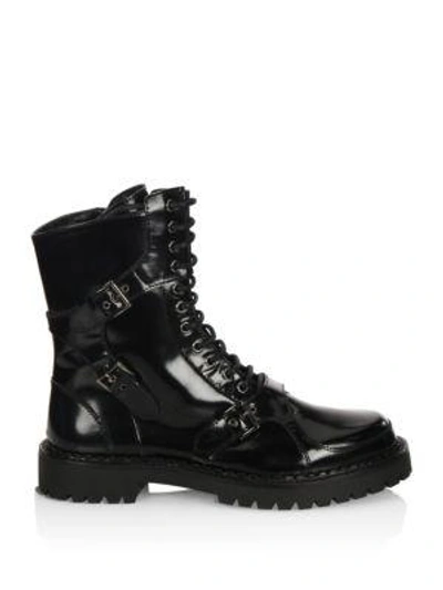 Shop Moschino Lace-up Leather Boots In Black