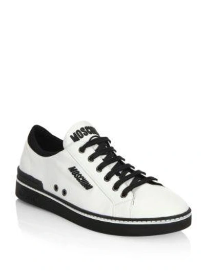 Shop Moschino Contrast Leather Low-top Sneakers In White