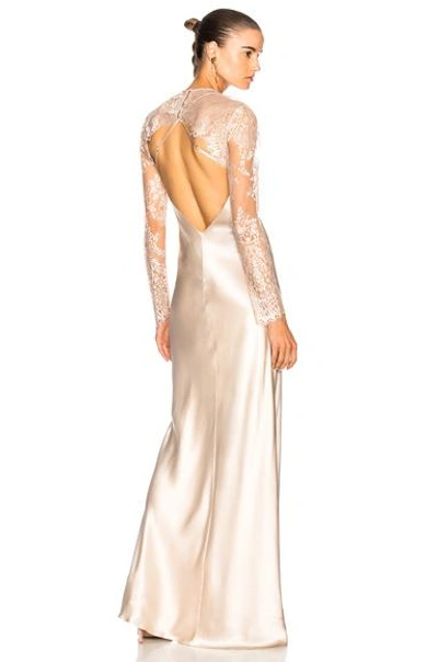 Shop Michelle Mason Bias Gown With Lace Shrug In Neutrals