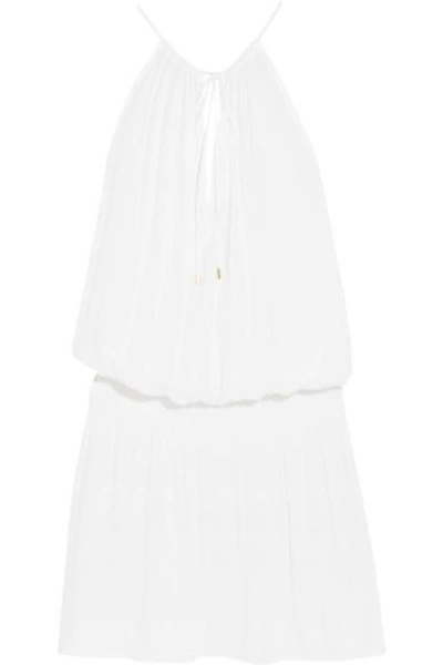 Shop Melissa Odabash Tasha Shirred Voile Mini Dress In White