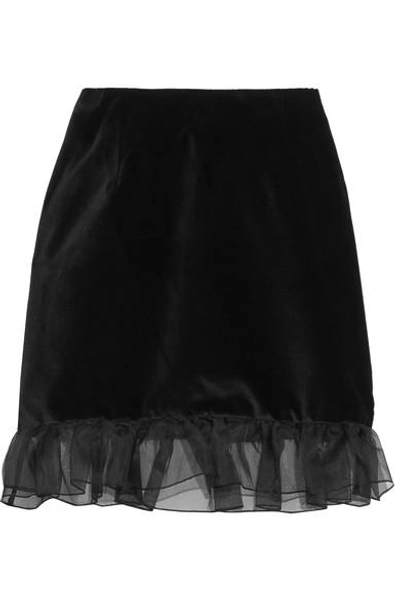 Shop Alexa Chung Silk Organza-trimmed Cotton-velvet Mini Skirt In Black