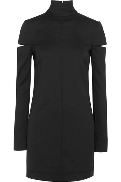 Shop Helmut Lang Cutout Wool-blend Turtleneck Mini Dress In Black