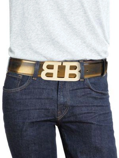 Shop Bally Mirror B Leather Belt In Mirror Gold
