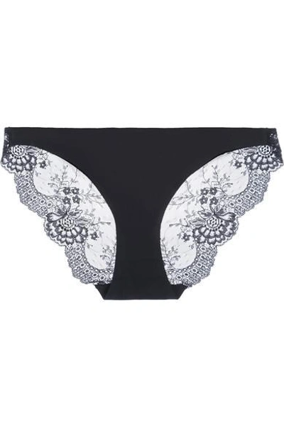 Shop Stella Mccartney Smooth & Lace Stretch-jersey And Lace Briefs In Midnight Blue