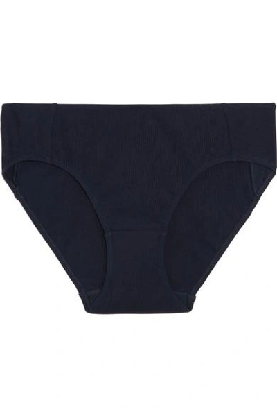 Shop Hanro Hélène Ribbed Stretch-modal Jersey Briefs In Midnight Blue