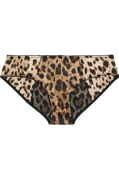 Shop Dolce & Gabbana Leopard-print Stretch-silk Satin Briefs In Leopard Print