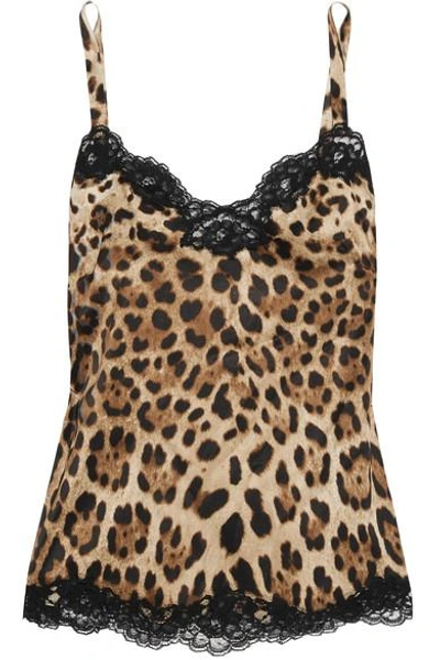 Shop Dolce & Gabbana Lace-trimmed Leopard-print Stretch-silk Satin Camisole