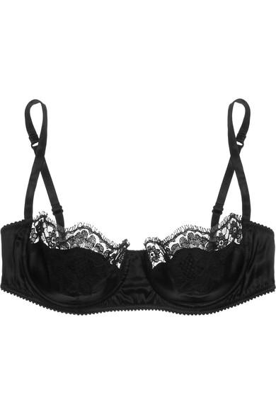 Dolce & Gabbana Lace-trimmed Stretch-silk Satin Balconette Bra In Black ...