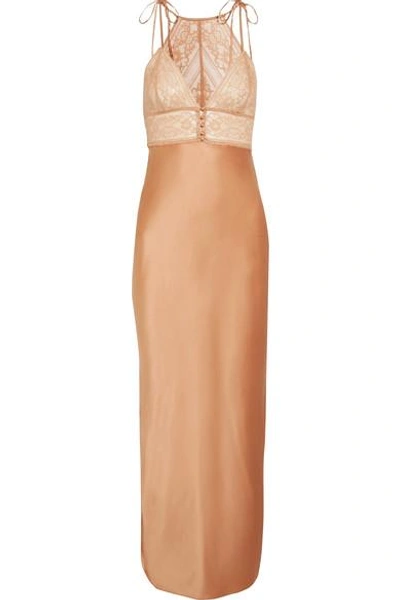 Shop Stella Mccartney Ophelia Whistling Lace-paneled Stretch-silk Satin Chemise