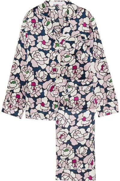 Shop Olivia Von Halle Lila Floral-print Silk-satin Pajama Set