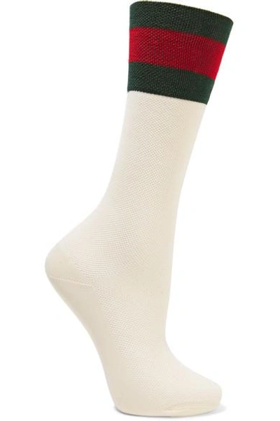 Shop Gucci Striped Cotton-blend Mesh Socks In White