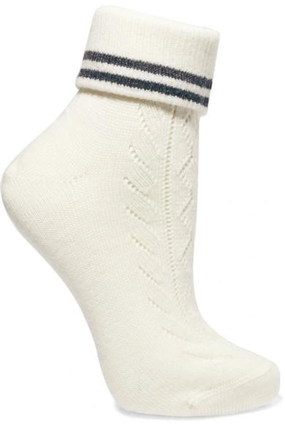 Shop Miu Miu Striped Stretch-wool Socks In Ivory