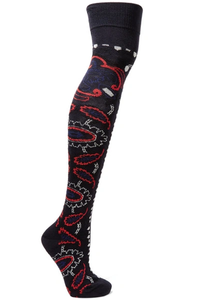 Sacai Intarsia Cotton-blend Socks In Navy