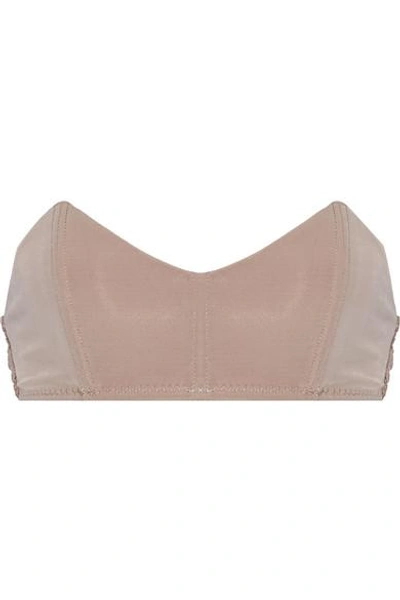 Shop Fleur Du Mal Stretch-jersey And Lace Bandeau Bra In Taupe