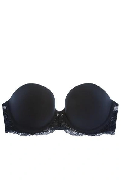 Shop Stella Mccartney Smooth & Lace Stretch-jersey And Lace Strapless Bra In Midnight Blue