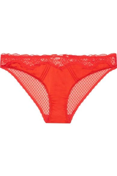 Shop Stella Mccartney Eloise Enchanting Lace-trimmed Stretch-silk And Tulle Briefs In Red