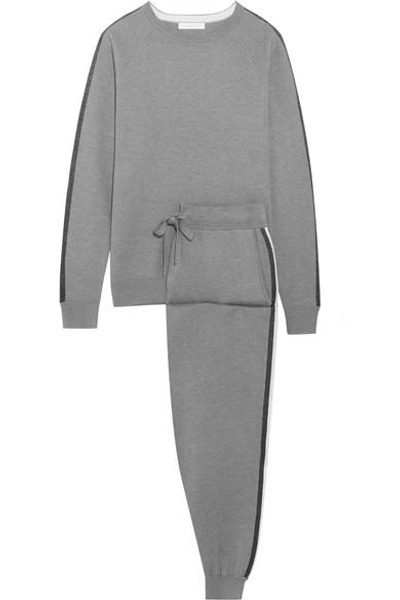 Shop Olivia Von Halle London Striped Silk And Cashmere-blend Sweatshirt And Track Pants Set In Gray