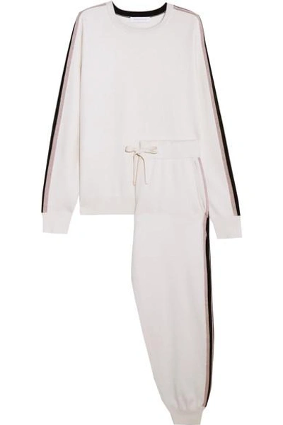 Shop Olivia Von Halle Moscow Striped Silk And Cashmere-blend Sweatshirt And Track Pants Set In Ivory