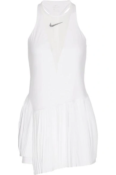Shop Nike Maria Dri-fit Pleated Mesh-paneled Stretch Tennis Dress