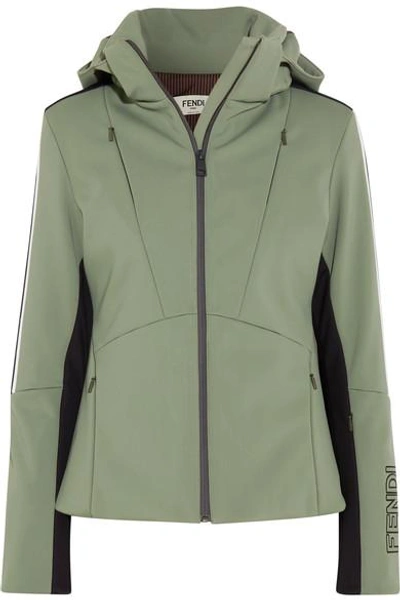 Shop Fendi Hooded Printed Ski Jacket In Green