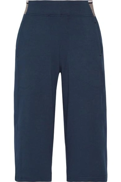 Shop Lndr Wander Cropped Cotton-blend Jersey Wide-leg Pants In Navy