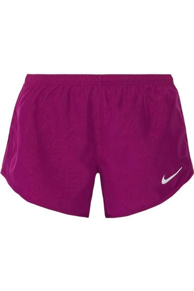 Shop Nike Dry Tempo Mesh-trimmed Printed Shell Shorts In Plum