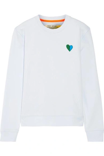 Shop Tory Sport Appliquéd French Cotton-terry Sweatshirt In Sky Blue